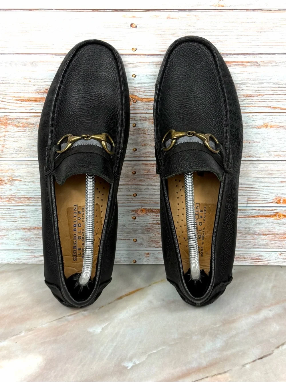 Giorgio Brutini Le Glove Black Pebbled Leather Slip-On Horsebit Driving Loafer